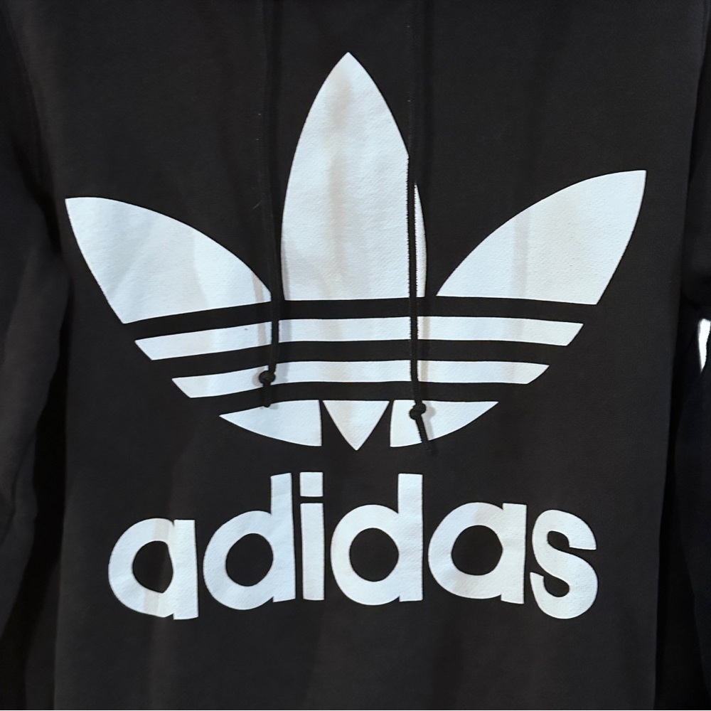 Adidas Classic Leaf Black Hoodie with White Logo - Picture 5 of 7